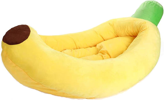 Banana Cat Bed Breathable Thermal Banana Dog Bed Soft Cotton Filled Cute Cat Bed with Detachable Cushion Machine Washable Pet Bed for Small Sized Cats &Dogs, Dog Bed