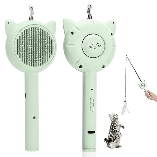 3 in 1 Cat Grooming Brush with Release Button for Indoor Cats, Cuddles and Meow