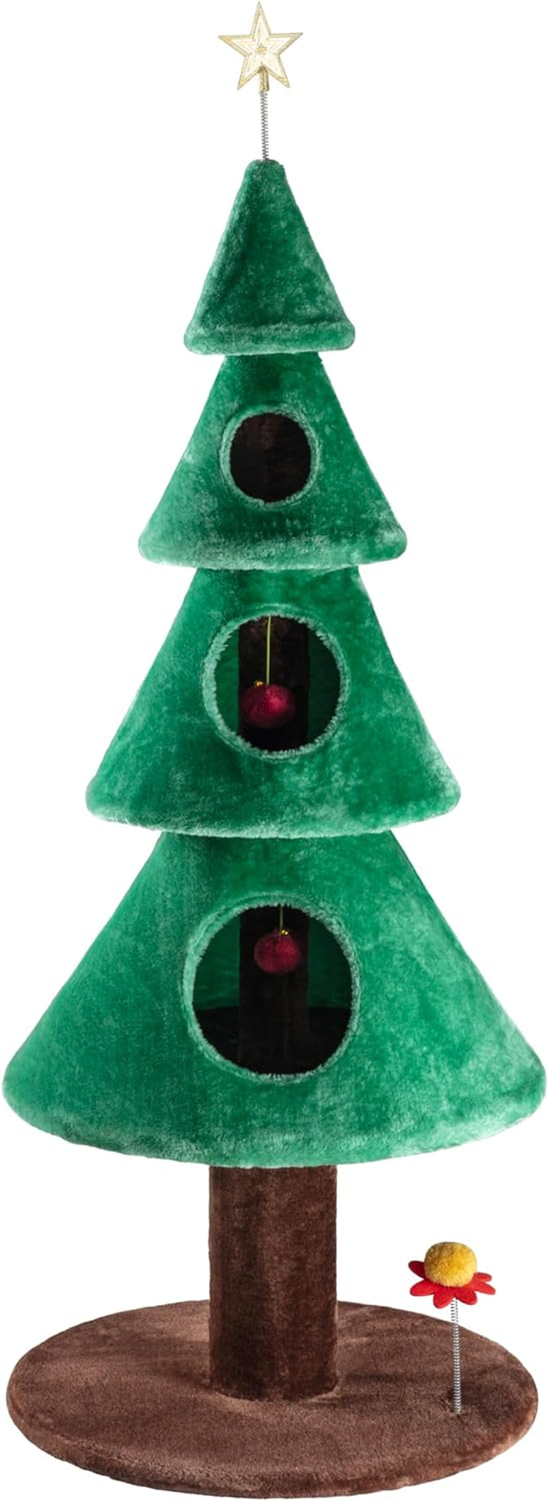 63 Inches Cat Tree for Indoor Cat/Cat Tower with 3 Condos/ 5Ft Cat Christmas Tree Party Decoration/Cat Activity Center Play House and Beds/Green