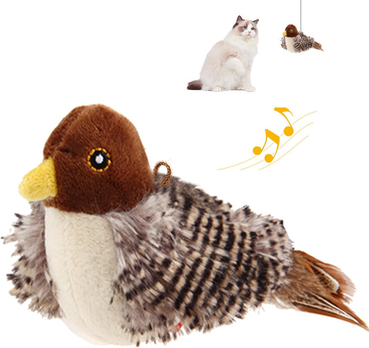 Chirping Bird Cat Toys Realistic Bird Plush Toy - Perfect Melody Chaser Cat Toys for Bored Indoor Adult Cats - Includes Hanging Loop for Cat Dancer and Interactive Play