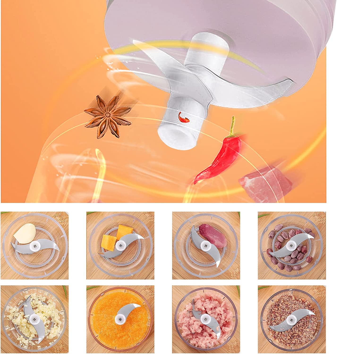 Electric Mini Garlic Mincer, 100ML USB Vegetable Onion Chopper, Portable Small Food Processor for Ginger, Chili, Vegetables