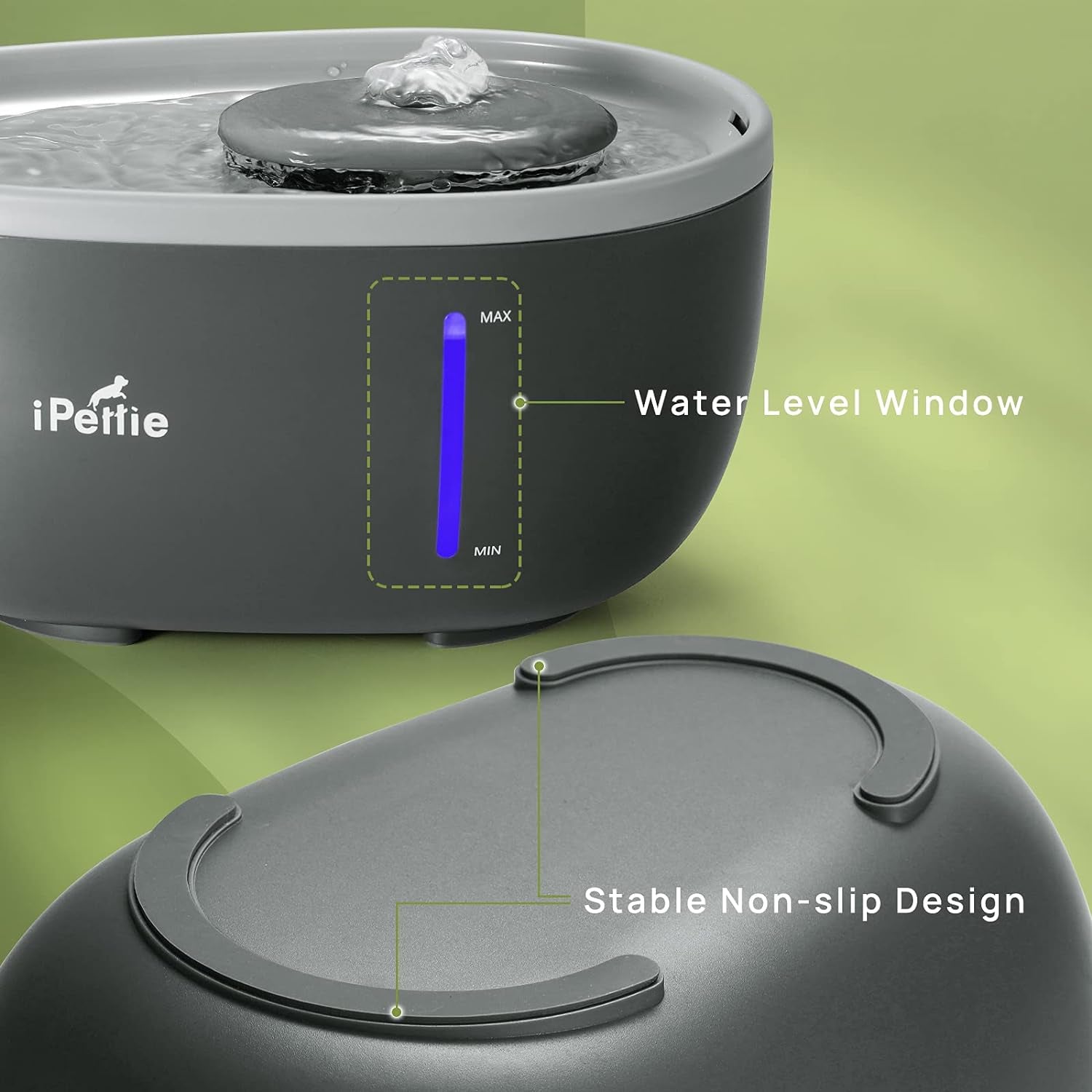 Avocado Pet Water Fountain with LED Light, 67Oz/2.0L, Ultra Quiet Cat Water Fountain with Filter, Automatic Pet Water Fountain for Cats and Small Dogs, Grey