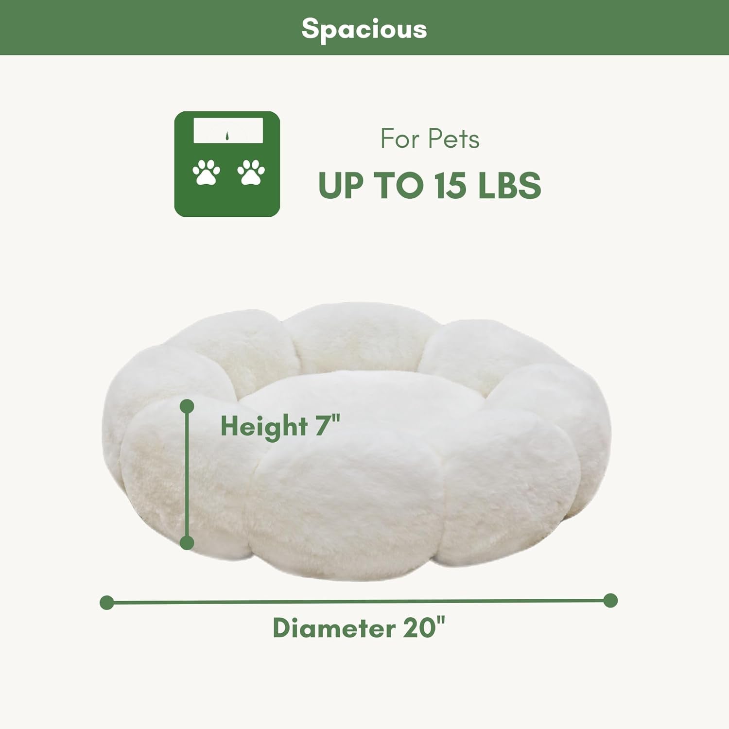 Cat Beds for Indoor Cats, Machine Washable Non-Skid, Fluffy Flower Cat Bed Cute, anti Anxiety Dog Beds for Toy Size Dogs, 20 * 20 Inches, Cream