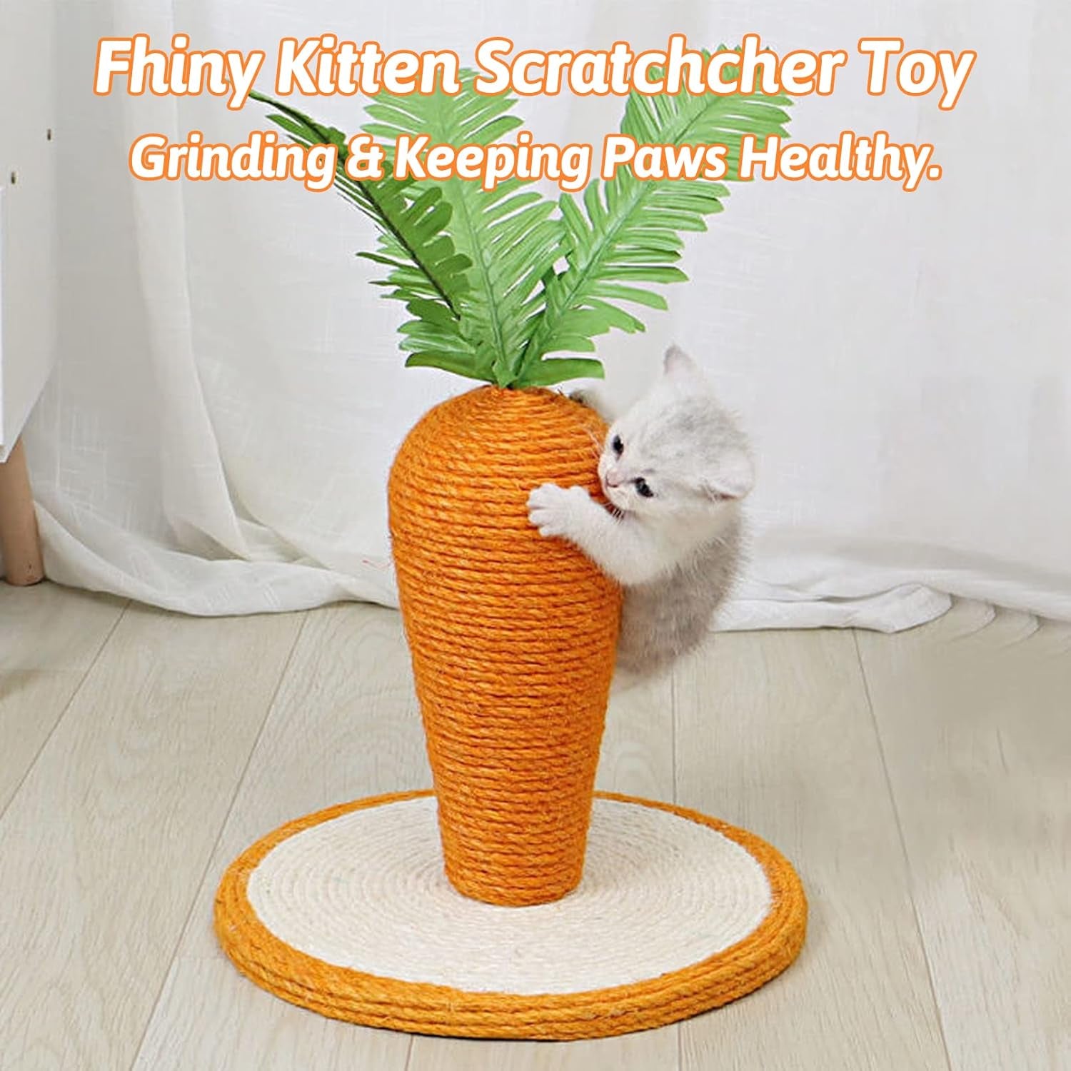 Rabbit Scratch Toy, Natural Sisal Interactive Bunny Claw Scratcher for Indoor Kittens, Cute Carrot Rabbit Nail Scratching Post for Kitten Bunny Guinea Pig Ferret Chinchilla