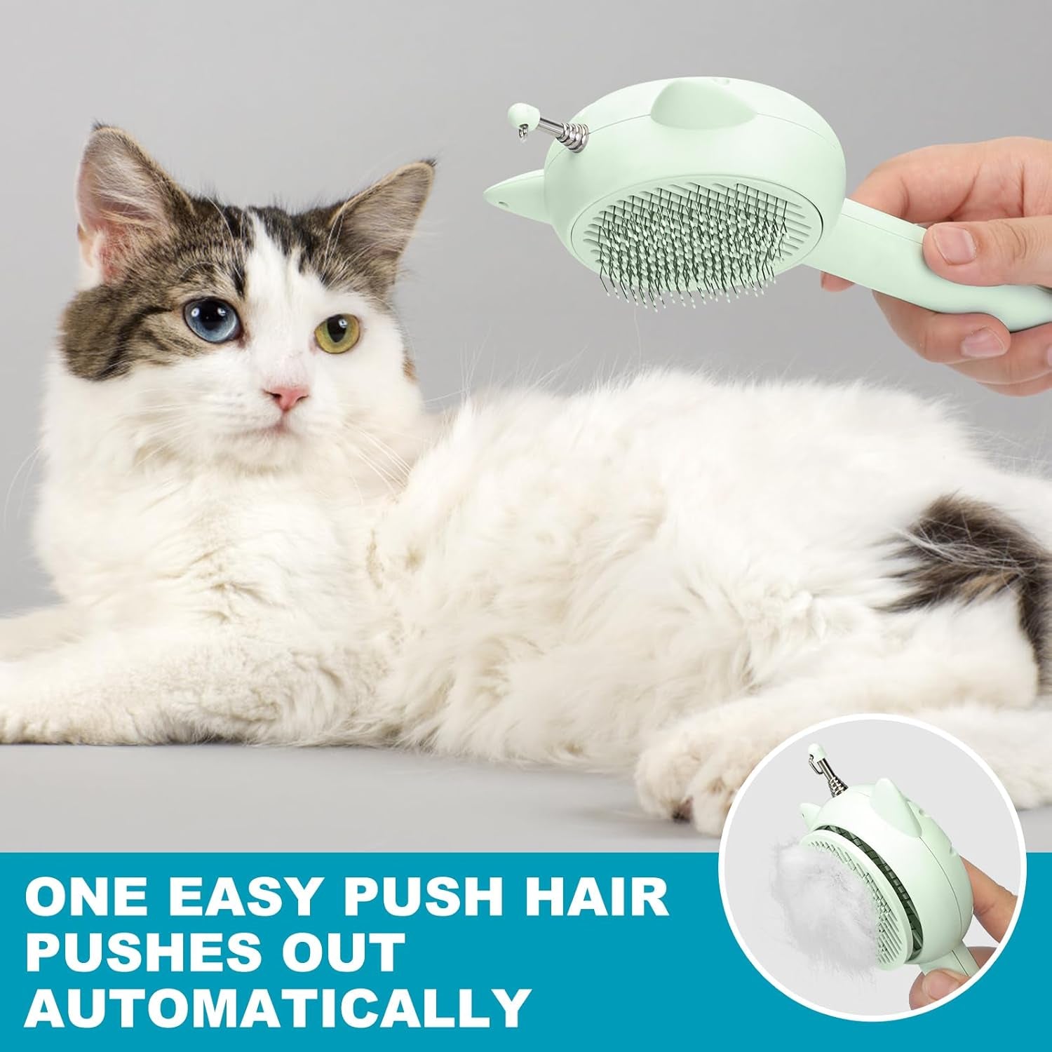 3 in 1 Cat Grooming Brush with Release Button for Indoor Cats, Cuddles and Meow