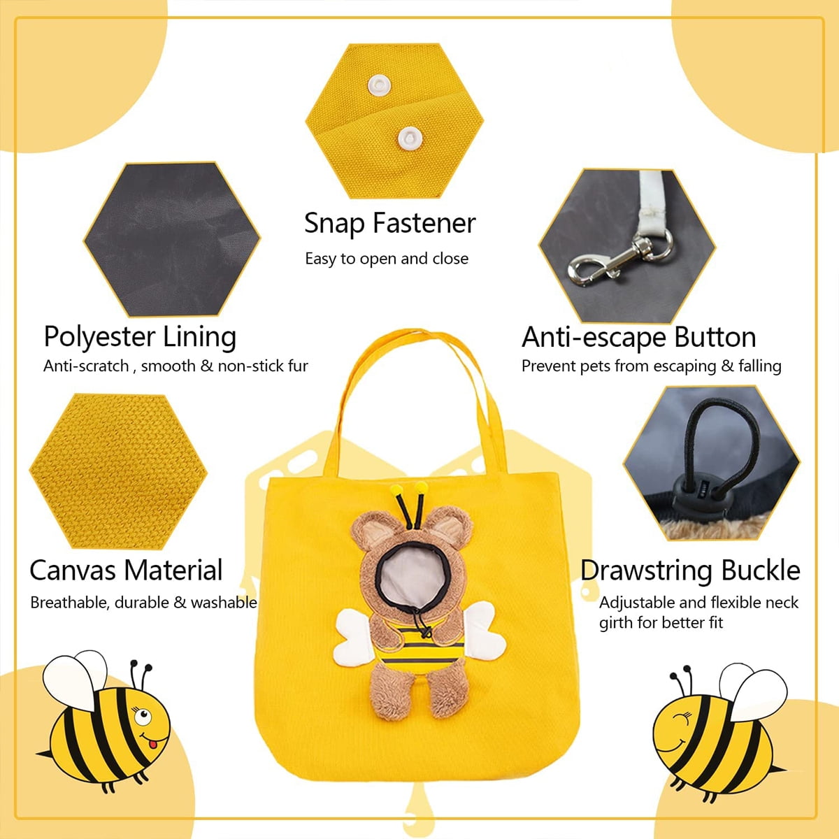 Cat Carrier Bag Small Dog Purse, Cute Bee-Shaped Show Head Small Dog Carrier,Pet Canvas Shoulder Carrying Bag,Dog Carrier Sling Soft Pouch Tote Bag for Puppy Doggy Kitten Small to Medium Cat