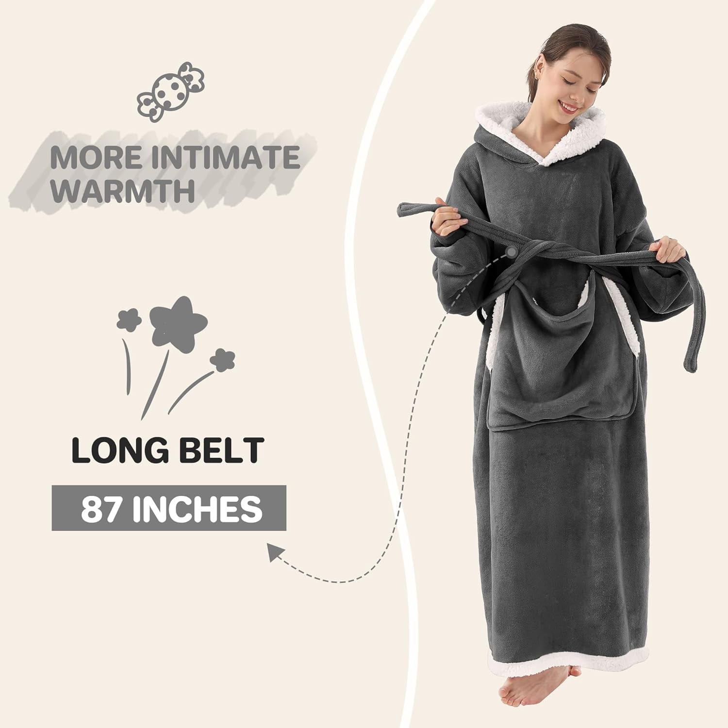 Wearable Blanket Hoodie with Cat Pouch, Oversized Hooded Sweatshirt Blanket Robe for Women, Gift for Cat Lover Women Mom Dad