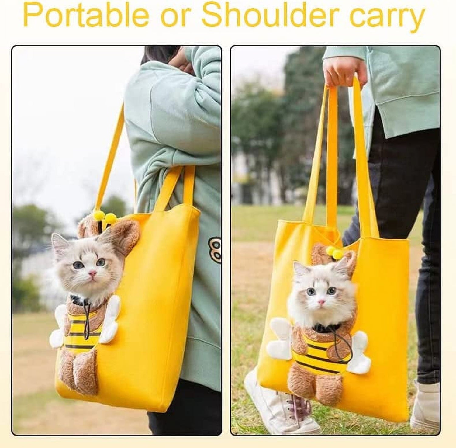 Cat Carrier Bag Small Dog Purse, Cute Bee-Shaped Show Head Small Dog Carrier,Pet Canvas Shoulder Carrying Bag,Dog Carrier Sling Soft Pouch Tote Bag for Puppy Doggy Kitten Small to Medium Cat