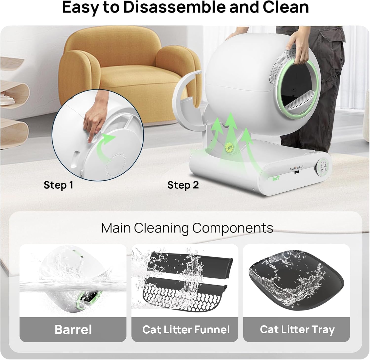Self Cleaning Litter Box, 2024 Upgraded Automatic Cat Litter Box with Mat & Multiple Cleaning Tools, 68L+9L Large Capacity Litter Robot, Suitable for Multiple Cats, APP Control (Green)