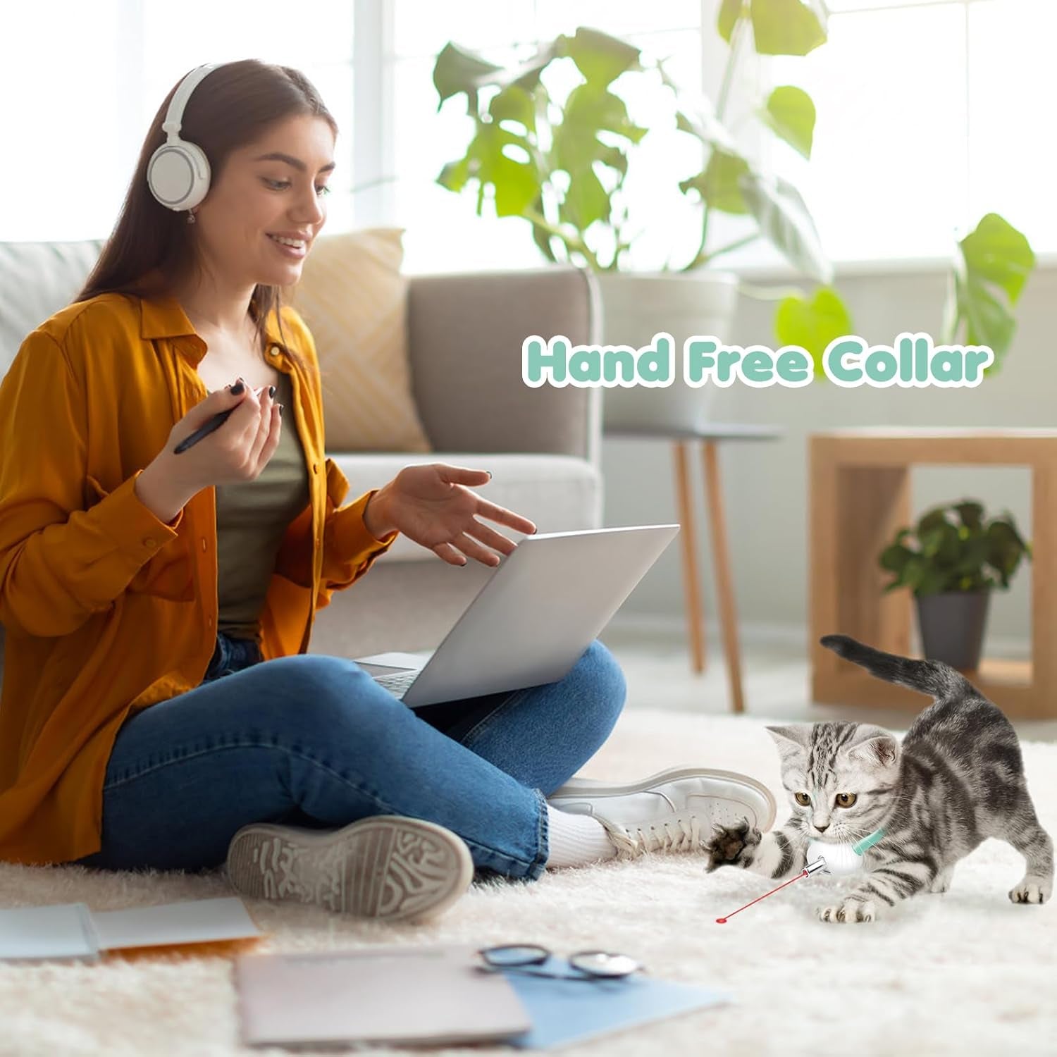 Automatic Laser Collar Cat Toy - Upgraded Laser Collar Cat Toys, Flashing and Lasting Modes, 8-12″ Bend Collar & 41°Adjust Angle Free Hands. Type-C USB Charge 1H and Works 12H. Gifts for Ailurophile