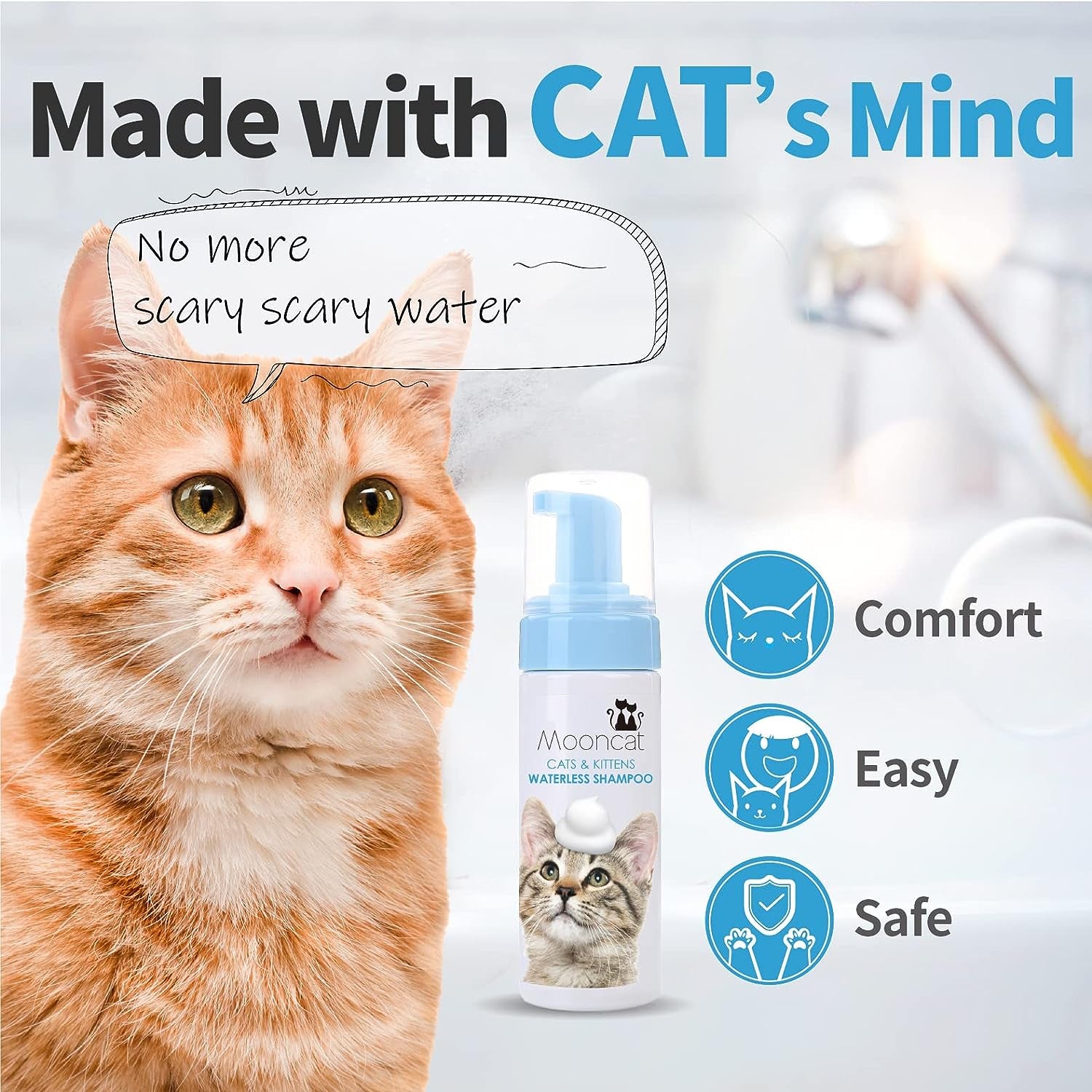Waterless Cat Shampoo, Licking Safe Dry Shampoo, No Rinse Foam Cat Bath, Grooming for Cat, Kitten Sensitive Skin, Dander Reducing, Paraben Free, Ph Balanced (5 Oz) Shampoo ONLY