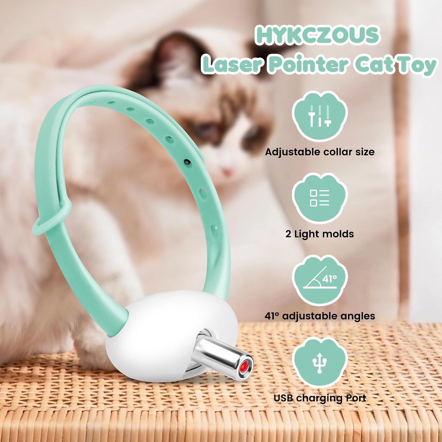 Automatic Laser Collar Cat Toy - Upgraded Laser Collar Cat Toys, Flashing and Lasting Modes, 8-12″ Bend Collar & 41°Adjust Angle Free Hands. Type-C USB Charge 1H and Works 12H. Gifts for Ailurophile
