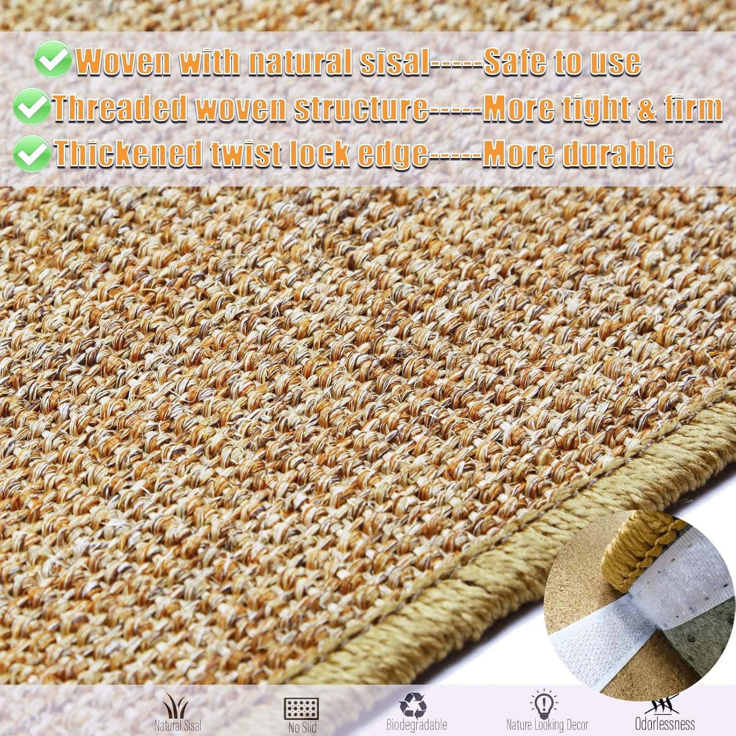 Cat Scratcher Mat, 23.6 X 15.7Inch,Natural Sisal Cat Scratchers for Indoor Cats with Velcro Tapes,Cat Scratching Pad Rug,Horizontal Cat Scratching Mat Protect Furniture and Sofas (Brown)