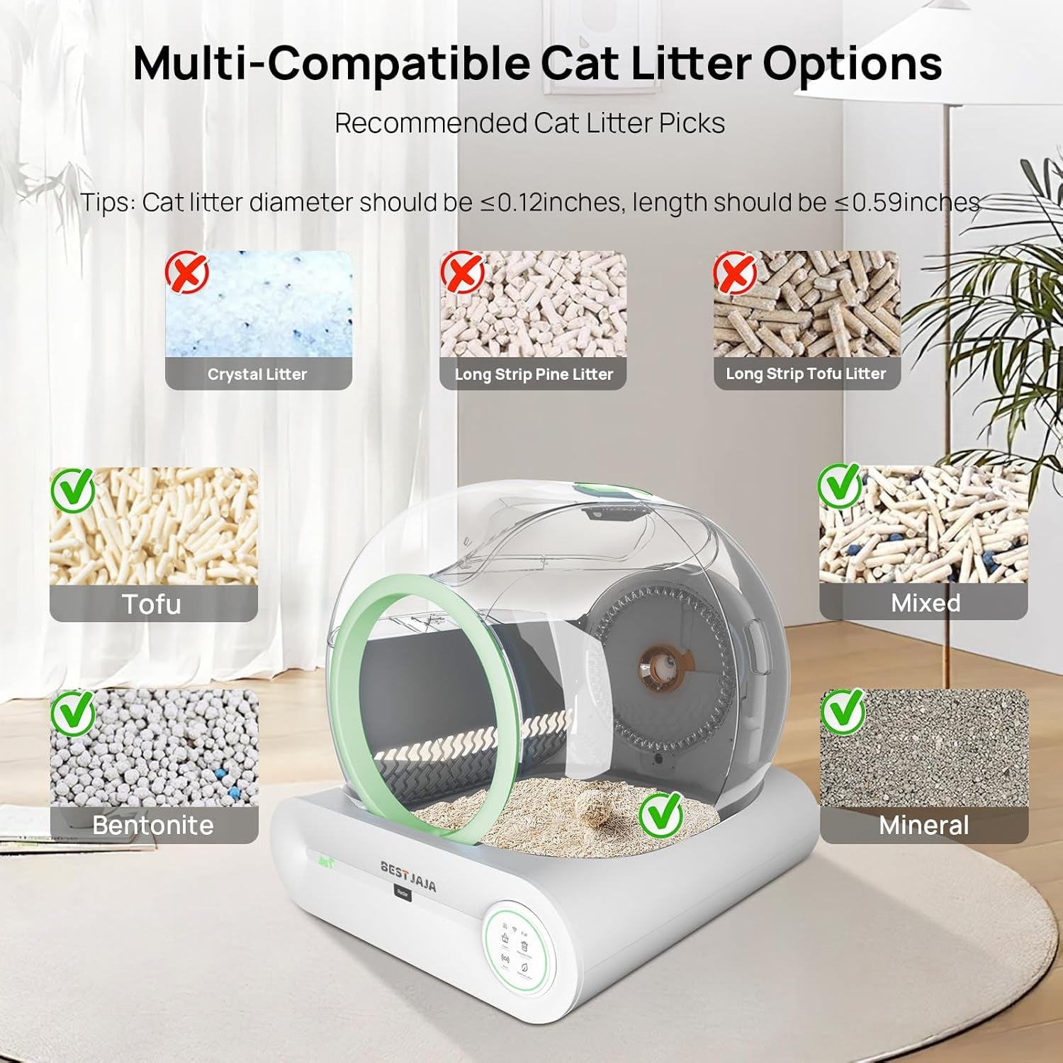 Self Cleaning Litter Box, 2024 Upgraded Automatic Cat Litter Box with Mat & Multiple Cleaning Tools, 68L+9L Large Capacity Litter Robot, Suitable for Multiple Cats, APP Control (Green)