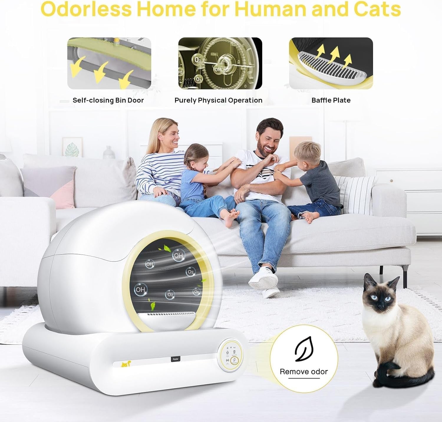 Automatic Cat Litter Box Self Cleaning, Smart Kitty Litter Box Automated Cleaning with APP Control, Low Entry Odorless Electric Litter Box Litter Robot for Multiple Cats