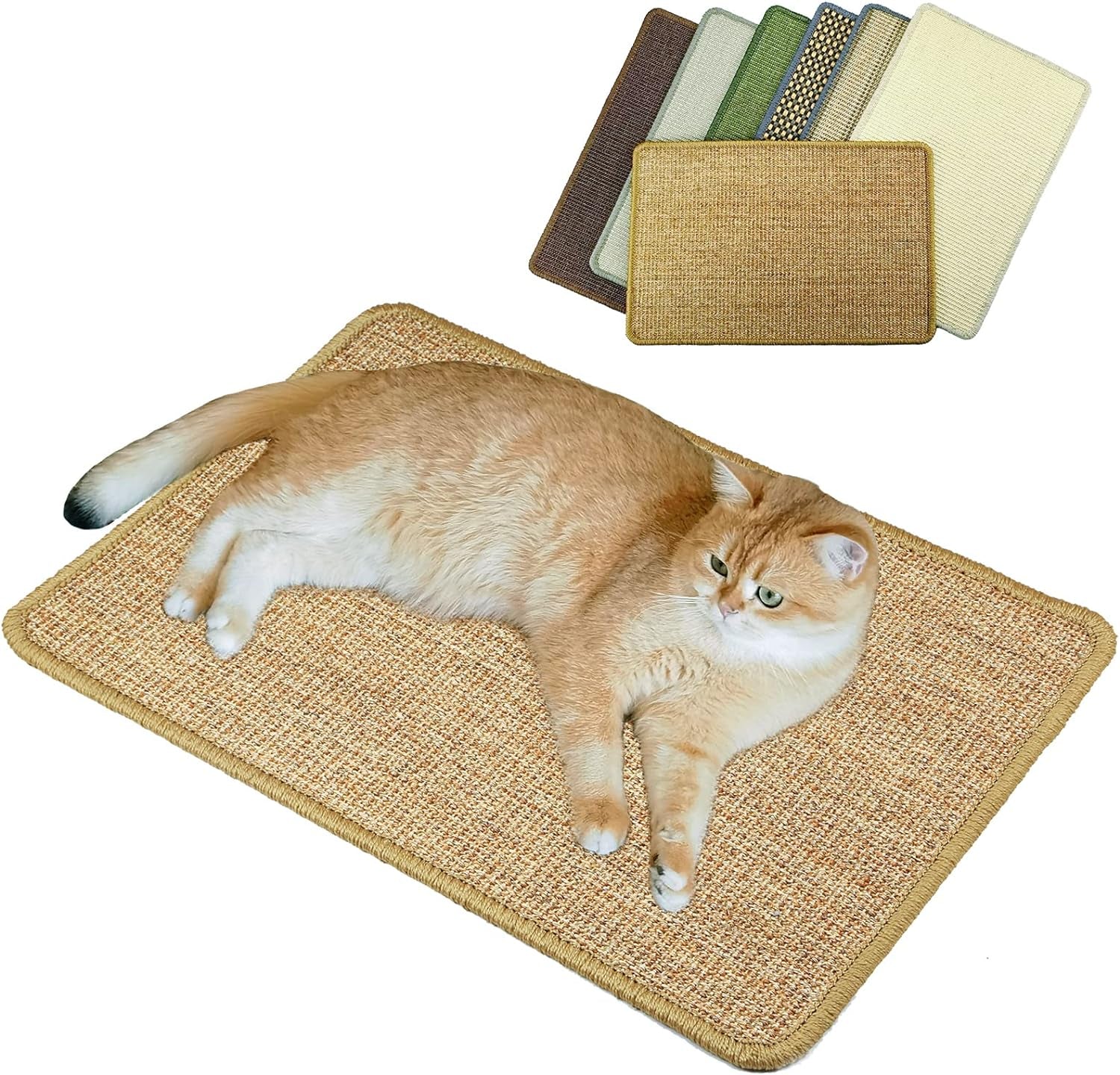 Cat Scratcher Mat, 23.6 X 15.7Inch,Natural Sisal Cat Scratchers for Indoor Cats with Velcro Tapes,Cat Scratching Pad Rug,Horizontal Cat Scratching Mat Protect Furniture and Sofas (Brown)