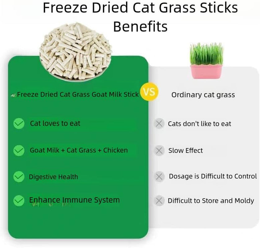 3.5Oz Cat Grass Teething Stick for Cat, Natural Cat Grass Treats for Indoor Cats, Freeze Dried Cat Grass Sticks with Goat Milk for Teeth Cleaning and Hairball Treatment