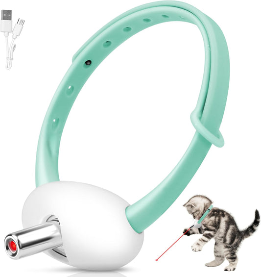 Automatic Laser Collar Cat Toy - Upgraded Laser Collar Cat Toys, Flashing and Lasting Modes, 8-12″ Bend Collar & 41°Adjust Angle Free Hands. Type-C USB Charge 1H and Works 12H. Gifts for Ailurophile