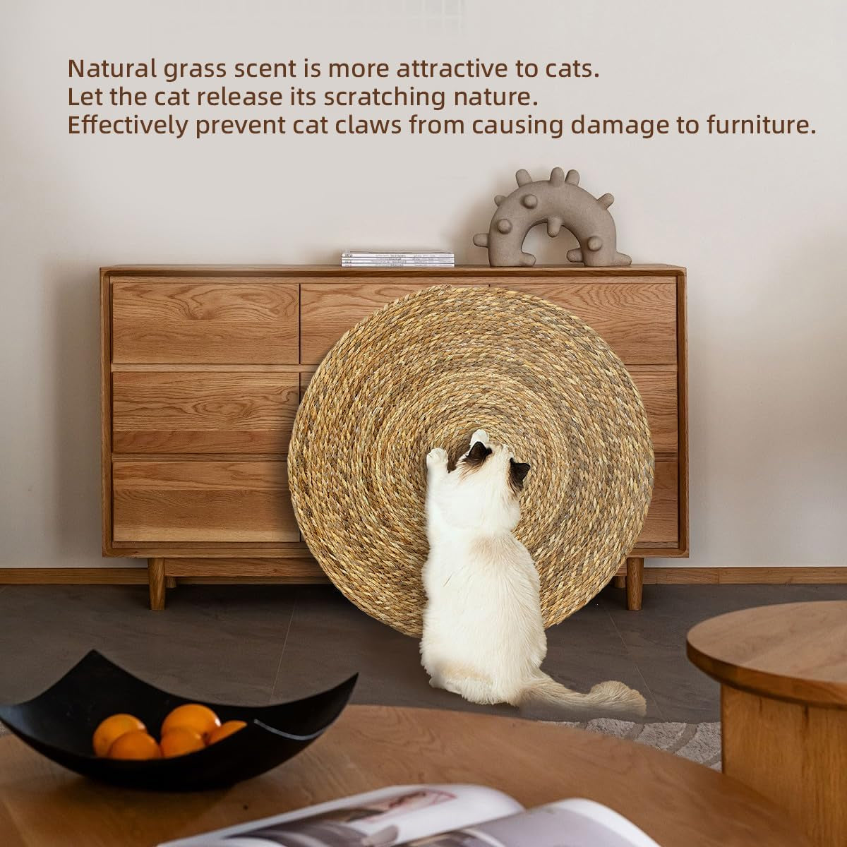 Cat Scratcher Mat, Floor Cat Scratching Mat, Natural Cat Scratch Pad, Pets Scratch Carpet, round Cattail Grass Cat Scratcher Mat, Indoor Cat Scratching Mats, 23.6×23.6 Inch