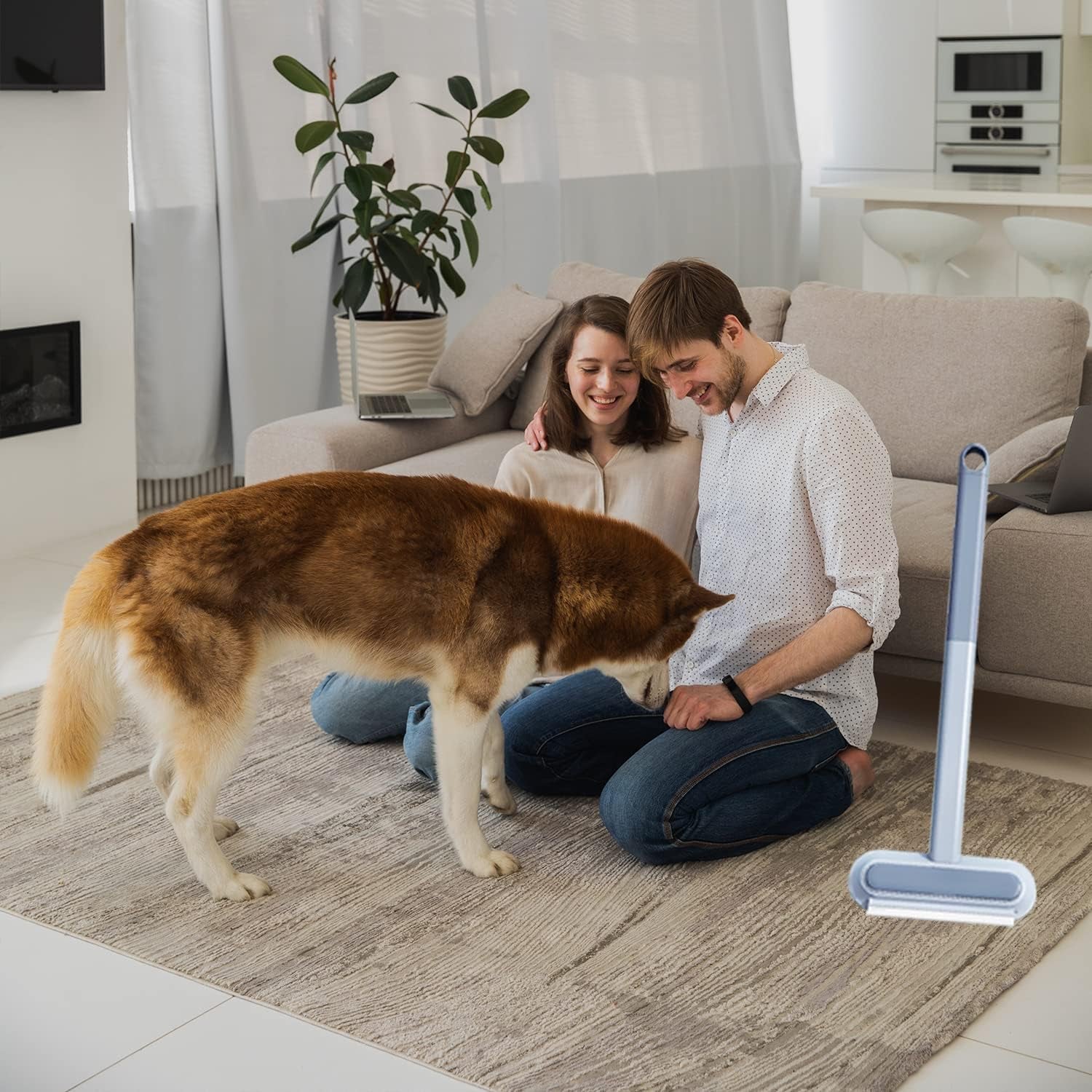 Pet Hair Remover, 4 In1 Cat and Dog Hair Removal for Couch with Extra Long Handle, 17-Inch, Cat Lint Squeegee for Furniture, Carpet, Clothes, Bedding, Tile, Hardwood Floor, Car, Window