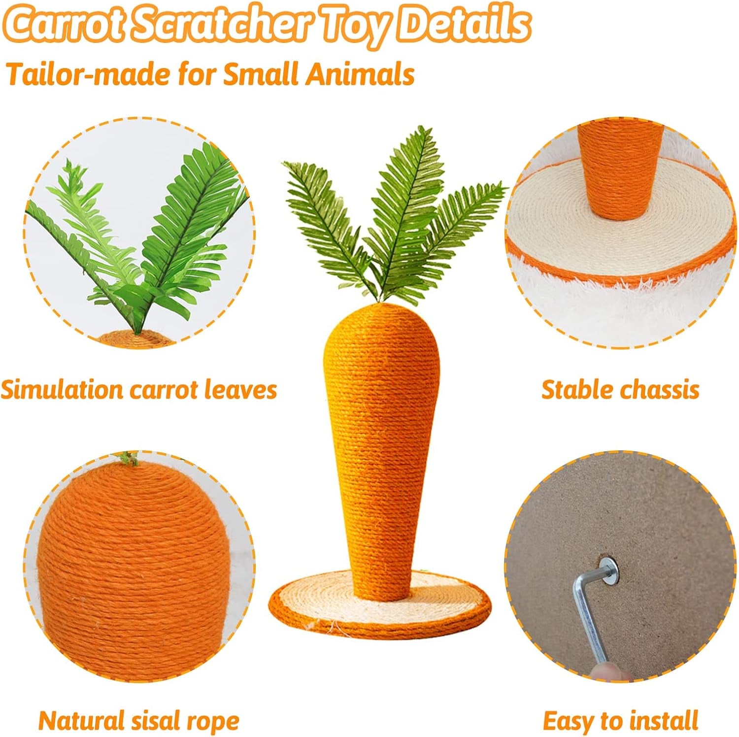 Rabbit Scratch Toy, Natural Sisal Interactive Bunny Claw Scratcher for Indoor Kittens, Cute Carrot Rabbit Nail Scratching Post for Kitten Bunny Guinea Pig Ferret Chinchilla