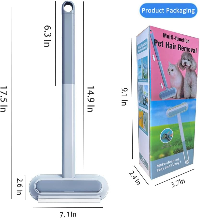 Pet Hair Remover, 4 In1 Cat and Dog Hair Removal for Couch with Extra Long Handle, 17-Inch, Cat Lint Squeegee for Furniture, Carpet, Clothes, Bedding, Tile, Hardwood Floor, Car, Window