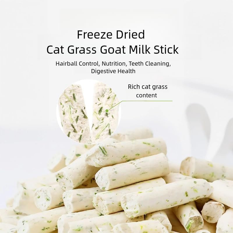 3.5Oz Cat Grass Teething Stick for Cat, Natural Cat Grass Treats for Indoor Cats, Freeze Dried Cat Grass Sticks with Goat Milk for Teeth Cleaning and Hairball Treatment