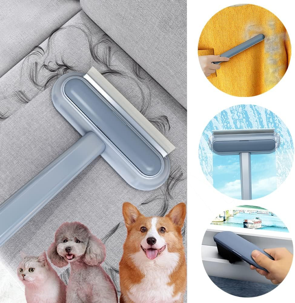 Pet Hair Remover, 4 In1 Cat and Dog Hair Removal for Couch with Extra Long Handle, 17-Inch, Cat Lint Squeegee for Furniture, Carpet, Clothes, Bedding, Tile, Hardwood Floor, Car, Window