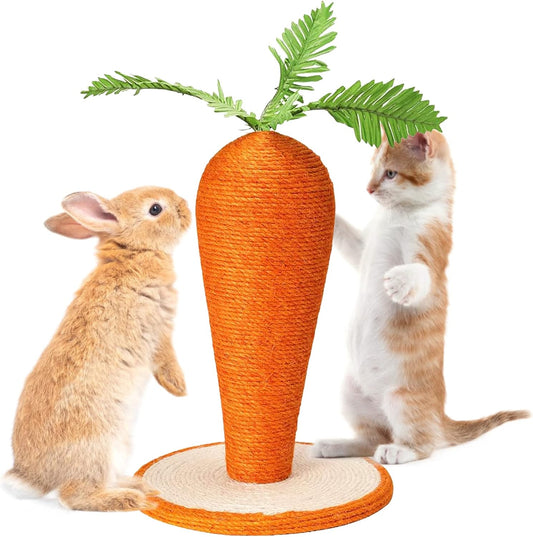 Rabbit Scratch Toy, Natural Sisal Interactive Bunny Claw Scratcher for Indoor Kittens, Cute Carrot Rabbit Nail Scratching Post for Kitten Bunny Guinea Pig Ferret Chinchilla