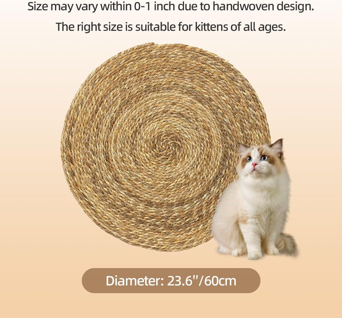 Cat Scratcher Mat, Floor Cat Scratching Mat, Natural Cat Scratch Pad, Pets Scratch Carpet, round Cattail Grass Cat Scratcher Mat, Indoor Cat Scratching Mats, 23.6×23.6 Inch