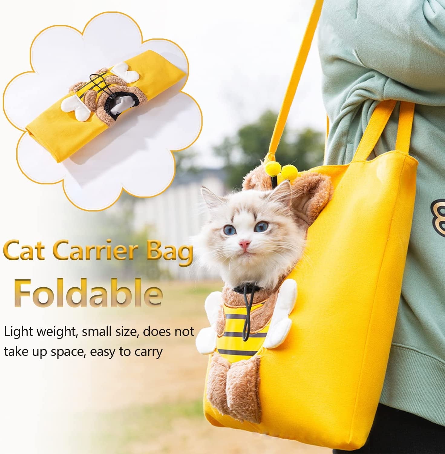 Cat Carrier Bag Small Dog Purse, Cute Bee-Shaped Show Head Small Dog Carrier,Pet Canvas Shoulder Carrying Bag,Dog Carrier Sling Soft Pouch Tote Bag for Puppy Doggy Kitten Small to Medium Cat