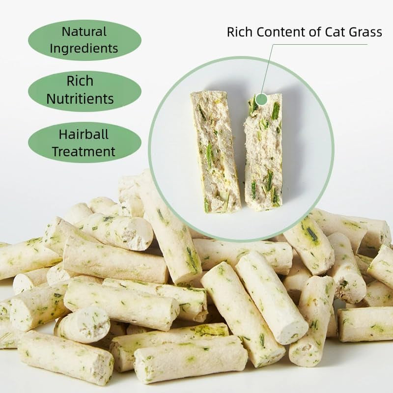 3.5Oz Cat Grass Teething Stick for Cat, Natural Cat Grass Treats for Indoor Cats, Freeze Dried Cat Grass Sticks with Goat Milk for Teeth Cleaning and Hairball Treatment