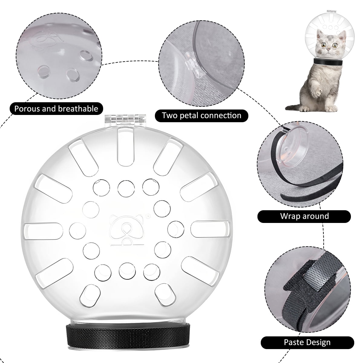 Cat Muzzle Breathable Cat Space Hood Anti-Bite Anti-Licking Transparent Pet Face Mask Reusable Cat Bite Guard for Aggressive Cat Kitten Astronaut Helmet for Cats Bath Beauty Grooming