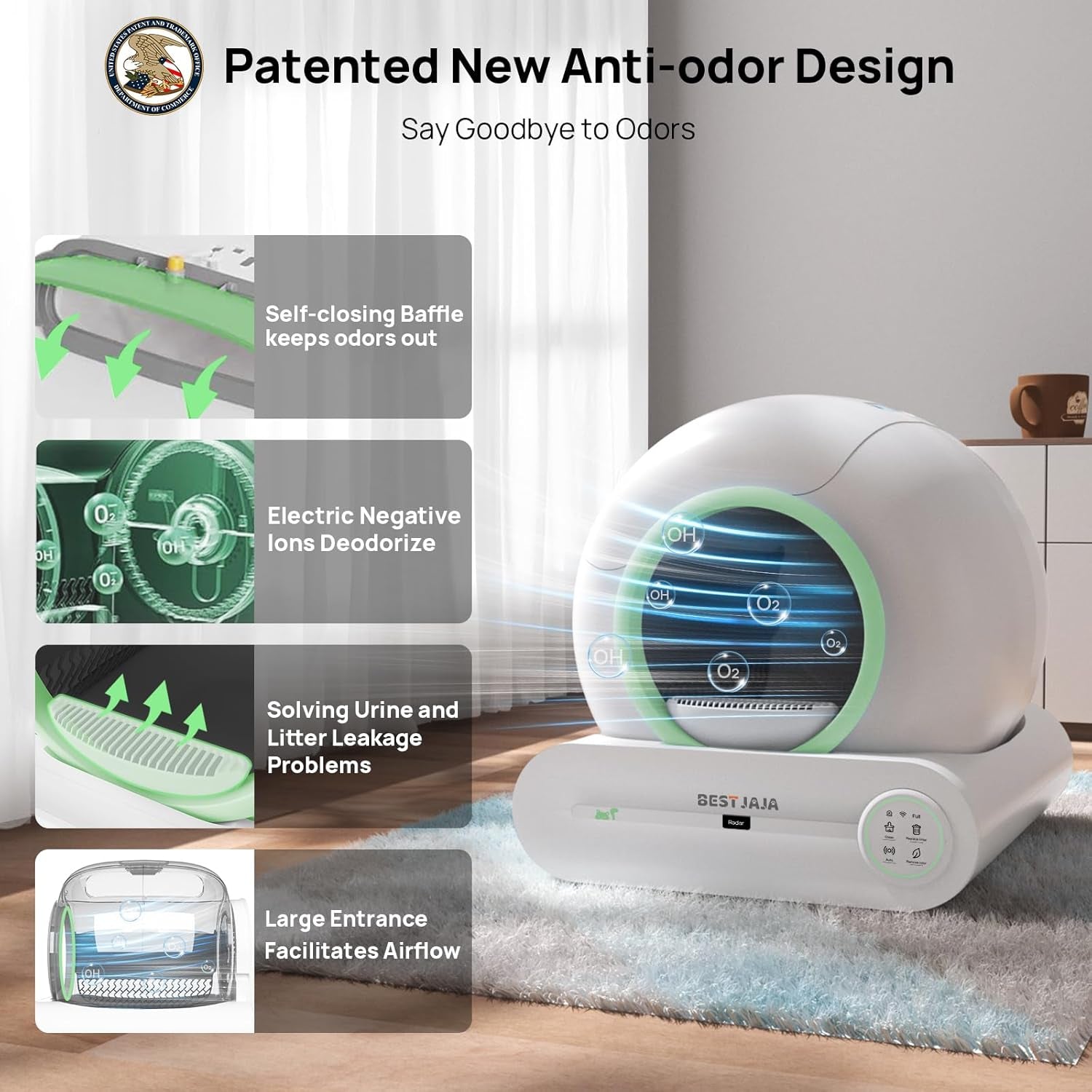 Self Cleaning Litter Box, 2024 Upgraded Automatic Cat Litter Box with Mat & Multiple Cleaning Tools, 68L+9L Large Capacity Litter Robot, Suitable for Multiple Cats, APP Control (Green)