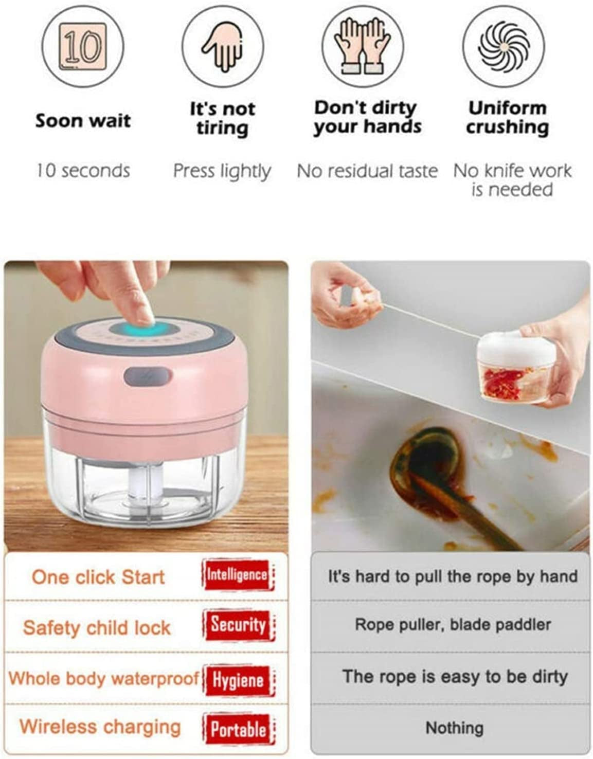 Electric Mini Garlic Mincer, 100ML USB Vegetable Onion Chopper, Portable Small Food Processor for Ginger, Chili, Vegetables