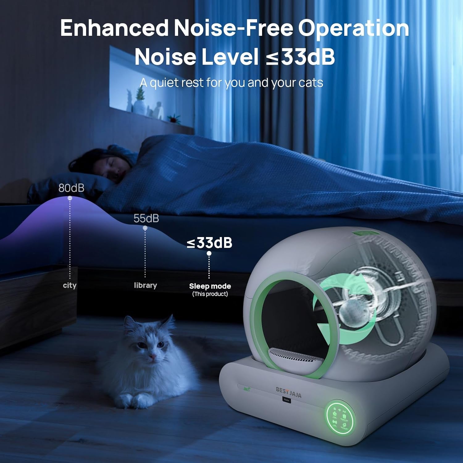 Self Cleaning Litter Box, 2024 Upgraded Automatic Cat Litter Box with Mat & Multiple Cleaning Tools, 68L+9L Large Capacity Litter Robot, Suitable for Multiple Cats, APP Control (Green)