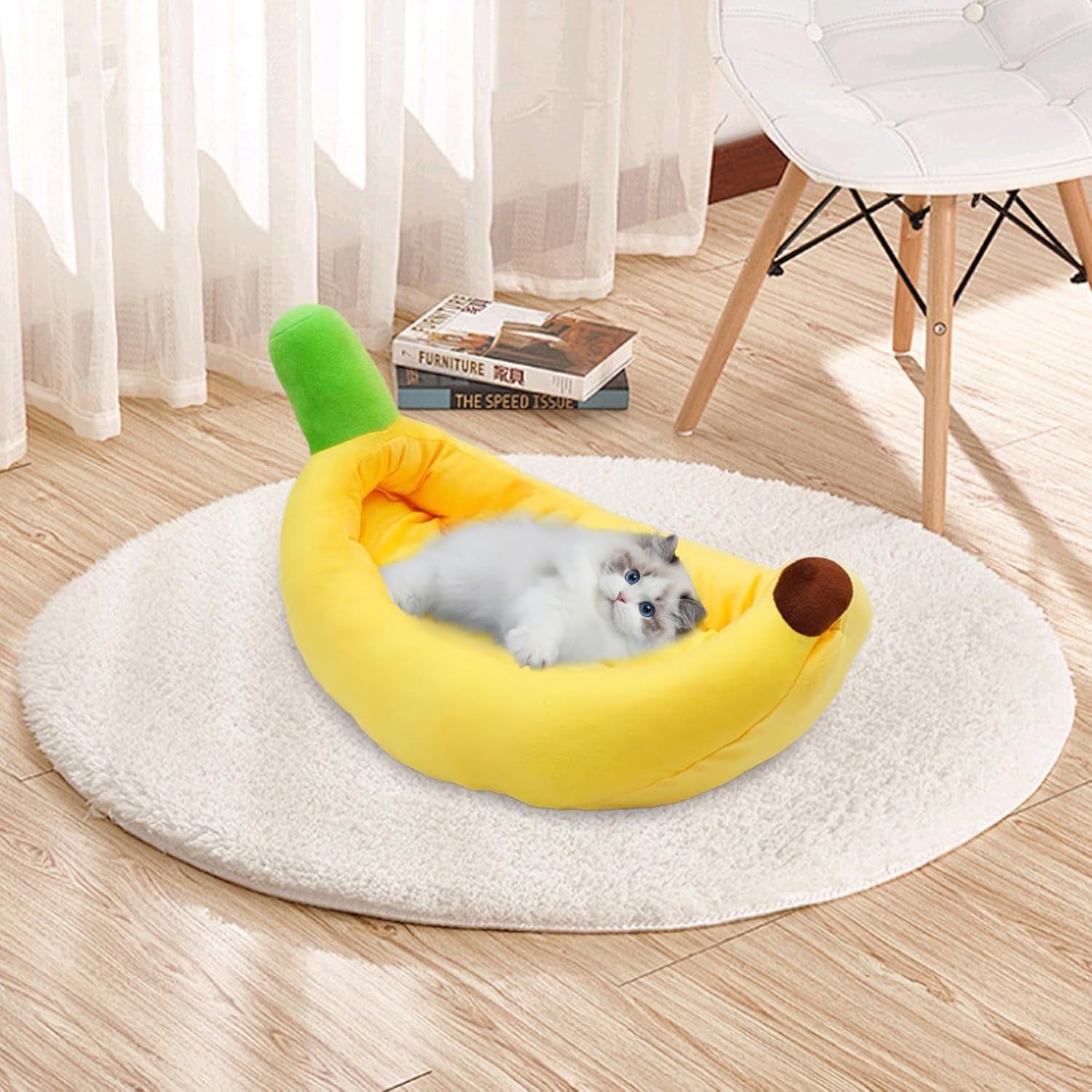 Banana Cat Bed Breathable Thermal Banana Dog Bed Soft Cotton Filled Cute Cat Bed with Detachable Cushion Machine Washable Pet Bed for Small Sized Cats &Dogs, Dog Bed