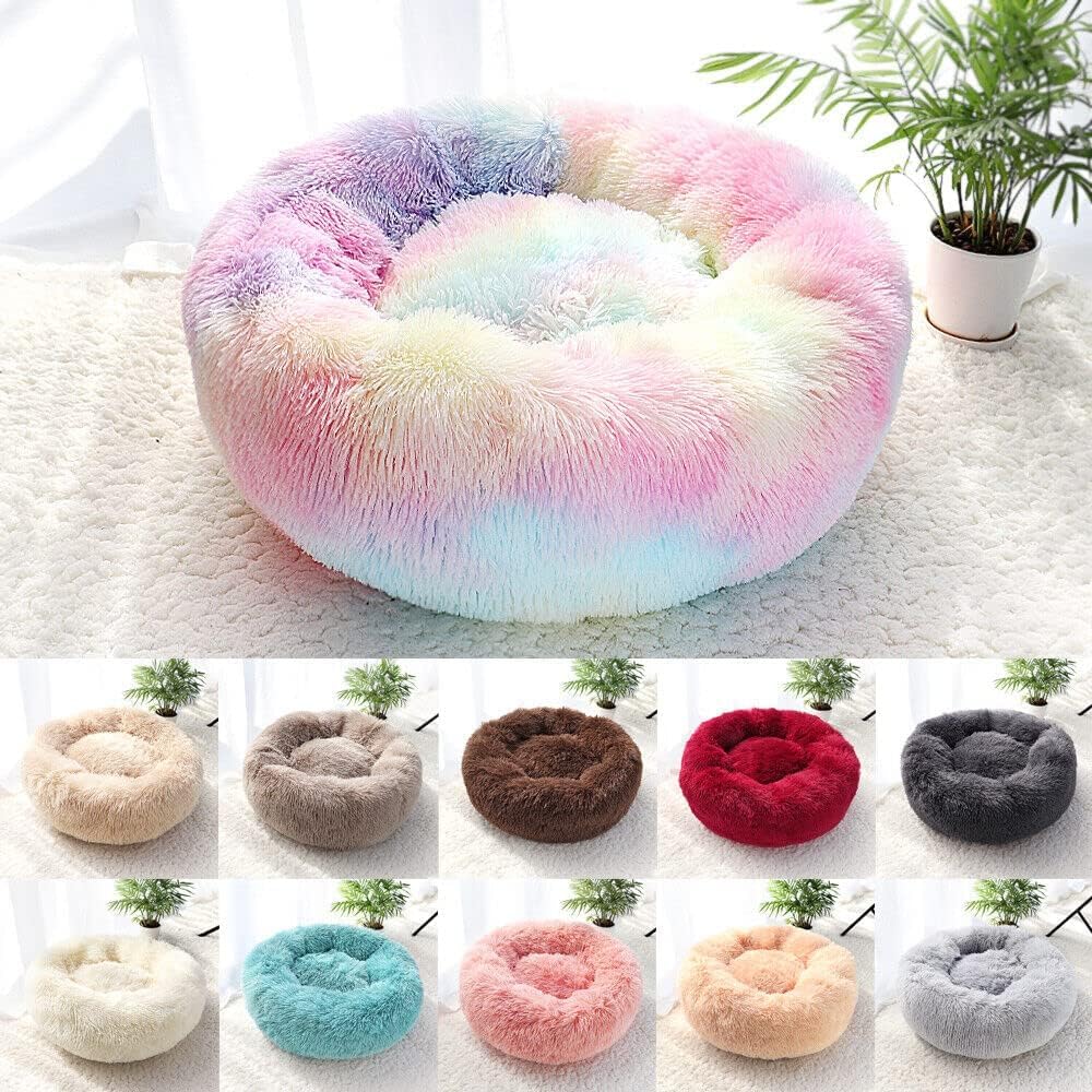 Cat Beds for Indoor Cats - Cat Bed Washable 20/24 Inches, Dog Beds for Small Medium Dogs, anti Anxiety round Fluffy Plush Faux Fur Cat Bed, Thick Bottom (Light Grey, Medium)