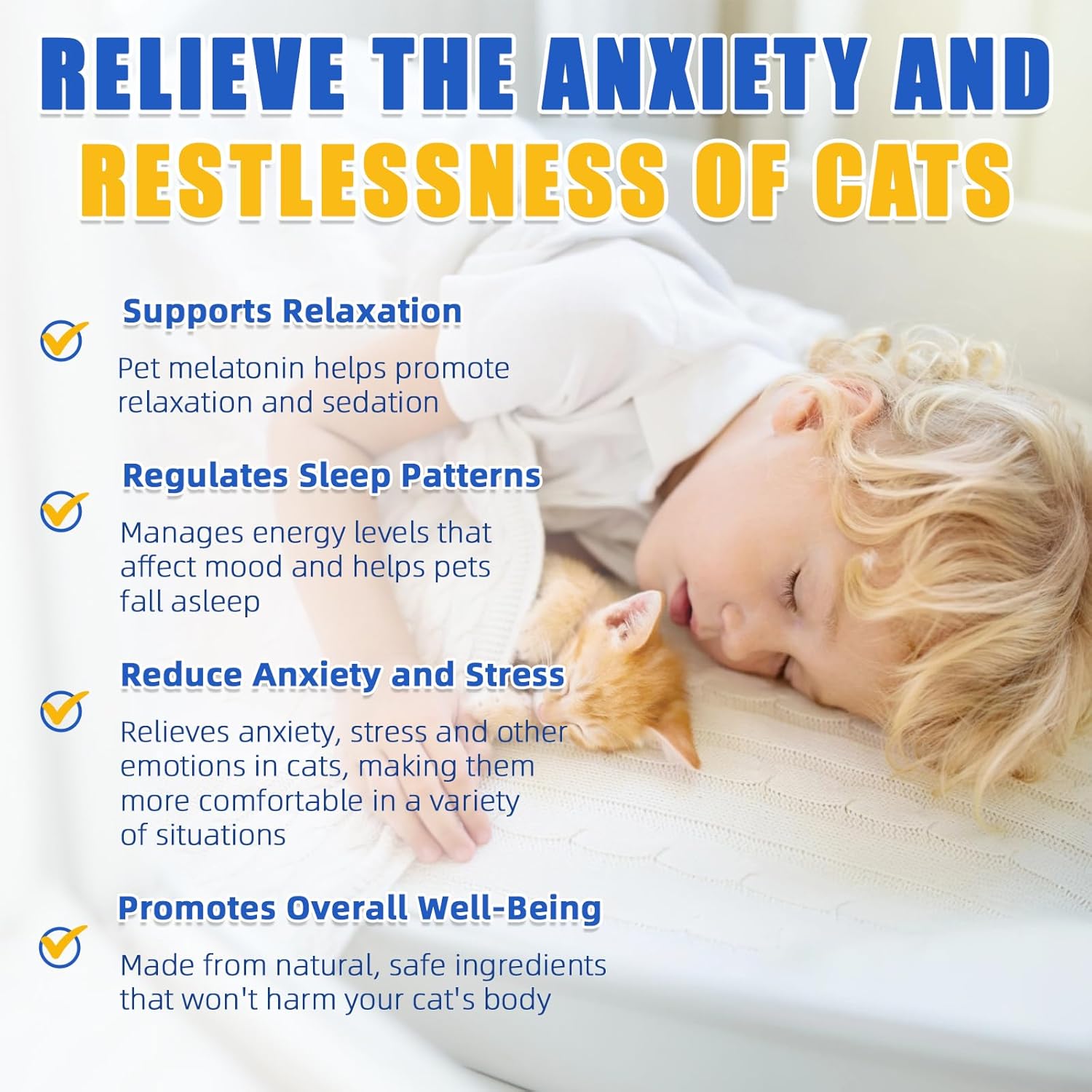 Cat Melatonin Supplement for Sleep Support and Anxiety Relief - Promotes Restful Sleep and Eases Separation Anxiety in Cats