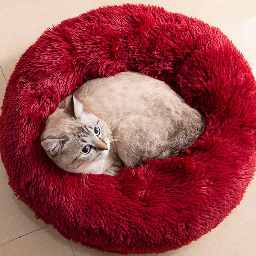 Cat Beds for Indoor Cats - Cat Bed Washable 20/24 Inches, Dog Beds for Small Medium Dogs, anti Anxiety round Fluffy Plush Faux Fur Cat Bed, Thick Bottom (Light Grey, Medium)