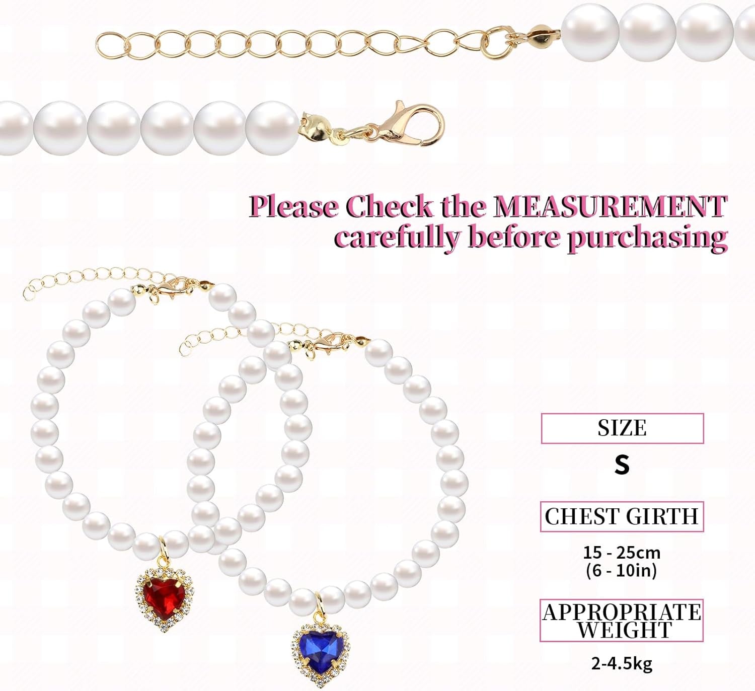 2 Pcs Pearl Cat Necklace Cat Collar with Rhinestone Heart Pet Jewelry Accessories Birthday Wedding Collar for Cats Puppy Dress Accessories (Blue, Red)