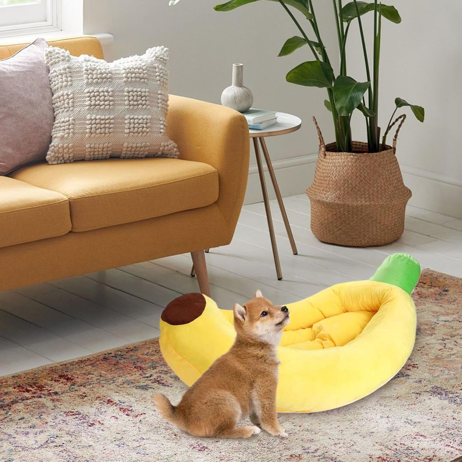 Banana Cat Bed Breathable Thermal Banana Dog Bed Soft Cotton Filled Cute Cat Bed with Detachable Cushion Machine Washable Pet Bed for Small Sized Cats &Dogs, Dog Bed