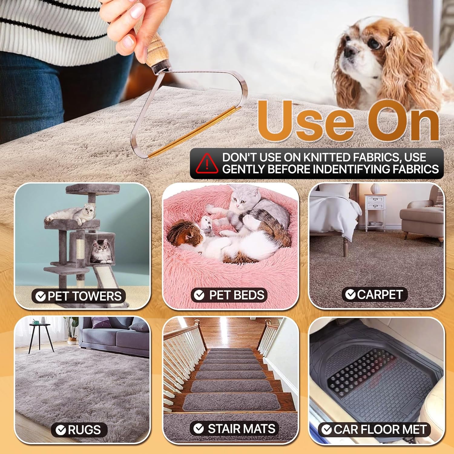 Pet Hair Remover, Pro Special Multi Fabric Edge and Carpet Fur Rake Scraper, Deep Clean Dog Hair Remover, Lint Cat Hair Removal Tool Shaver for Couch, Pet Towers and Rugs