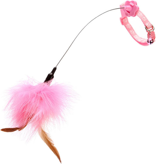 Feather Toy with Collar Exercise Indoor Kitten Self-Entertaining Accessories Funny with Feather Bells- Chasing Toy for Indoor Cats