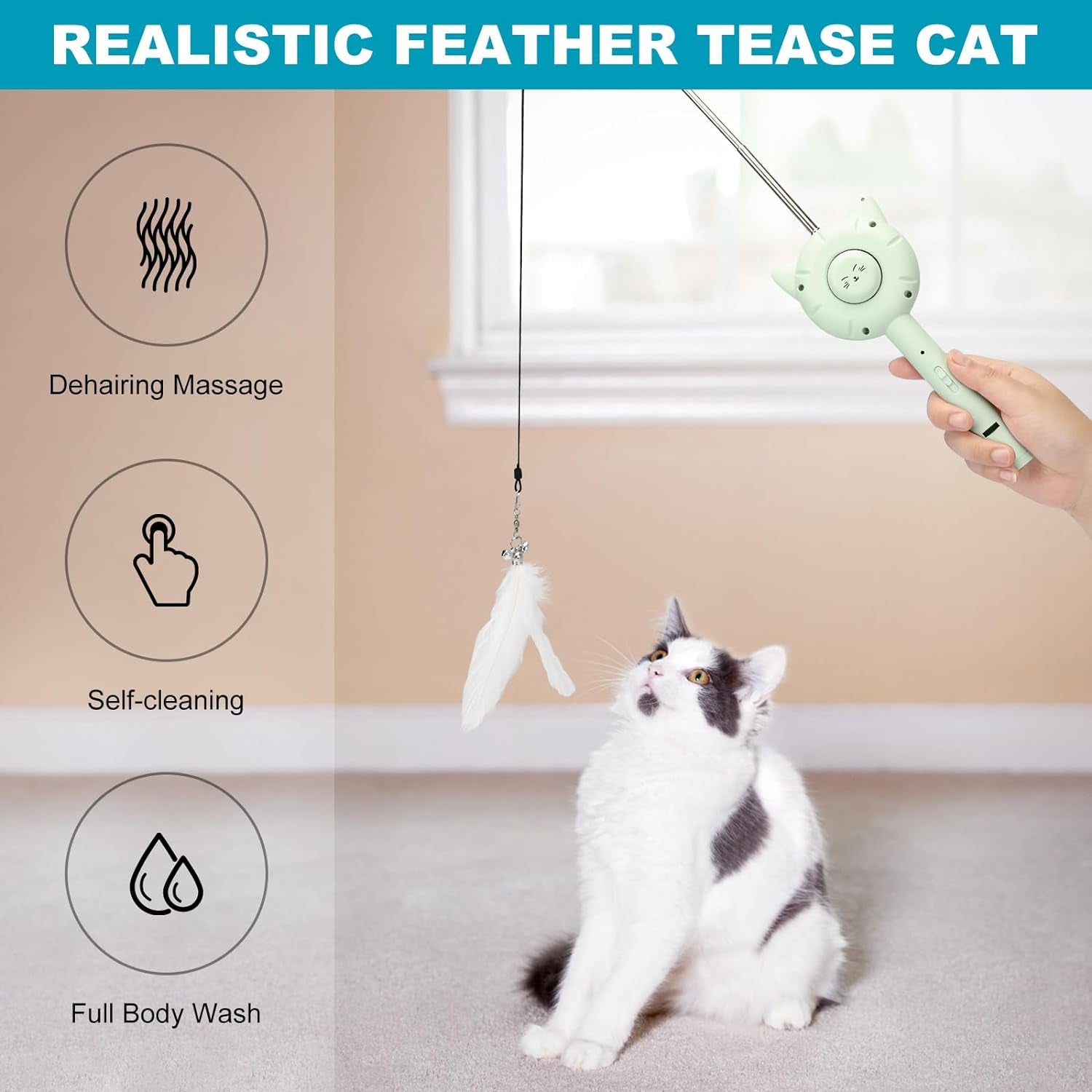 3 in 1 Cat Grooming Brush with Release Button for Indoor Cats, Cuddles and Meow