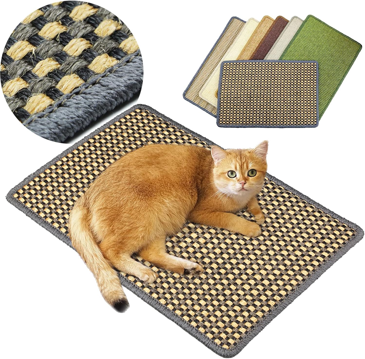 Cat Scratcher Mat, 23.6 X 15.7Inch,Natural Sisal Cat Scratchers for Indoor Cats with Velcro Tapes,Cat Scratching Pad Rug,Horizontal Cat Scratching Mat Protect Furniture and Sofas (Brown)