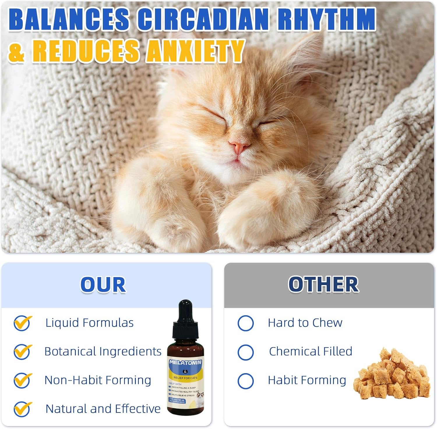 Cat Melatonin Supplement for Sleep Support and Anxiety Relief - Promotes Restful Sleep and Eases Separation Anxiety in Cats
