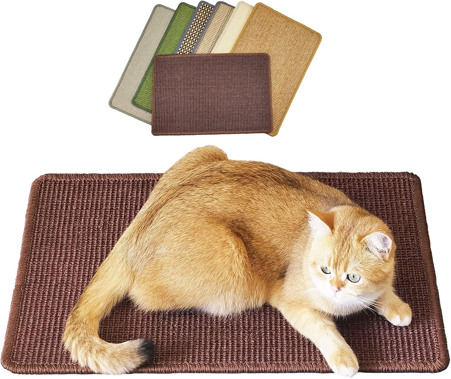 Cat Scratcher Mat, 23.6 X 15.7Inch,Natural Sisal Cat Scratchers for Indoor Cats with Velcro Tapes,Cat Scratching Pad Rug,Horizontal Cat Scratching Mat Protect Furniture and Sofas (Brown)