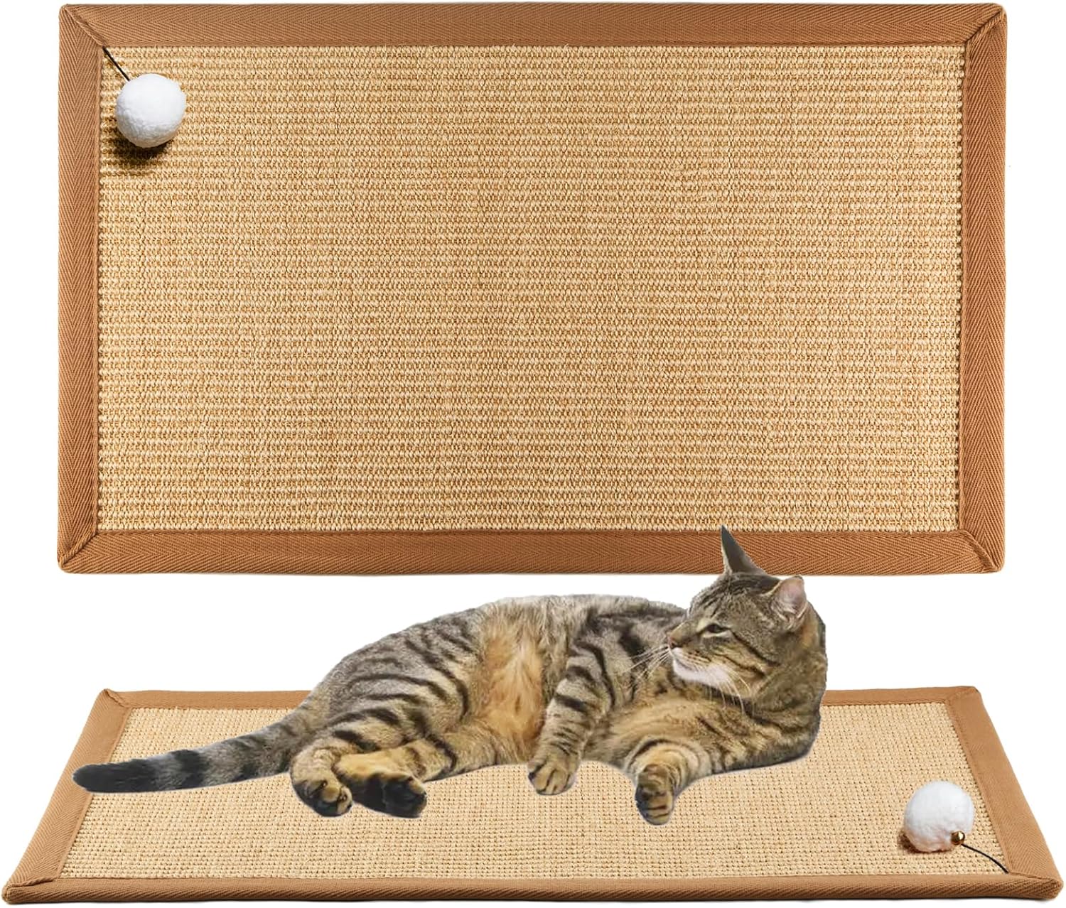 Cat Scratcher Mat, 23.6 X 15.7Inch,Natural Sisal Cat Scratchers for Indoor Cats with Velcro Tapes,Cat Scratching Pad Rug,Horizontal Cat Scratching Mat Protect Furniture and Sofas (Brown)