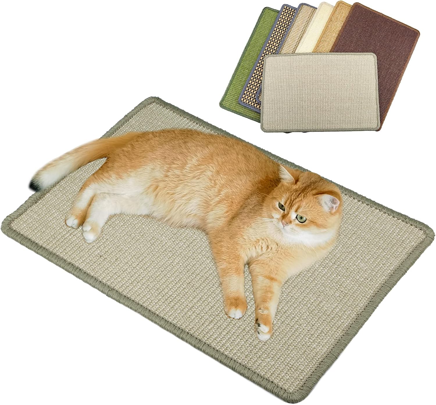 Cat Scratcher Mat, 23.6 X 15.7Inch,Natural Sisal Cat Scratchers for Indoor Cats with Velcro Tapes,Cat Scratching Pad Rug,Horizontal Cat Scratching Mat Protect Furniture and Sofas (Brown)